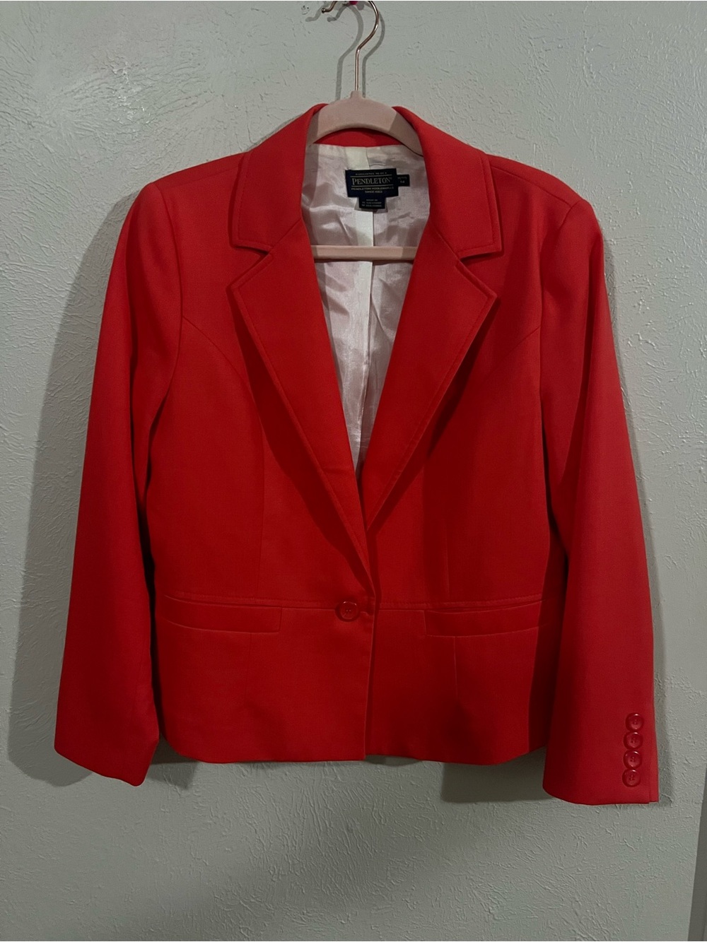 Pendleton Women's Red Coral Tailored Blazer Jacket Petite 14